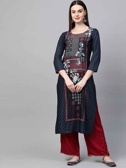 printed straight kurta - 19346315 - Very Small Image - 1