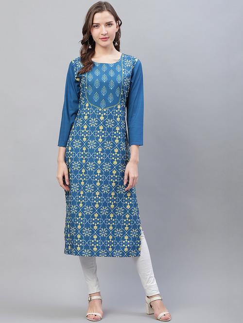 printed straight kurta - 19346321 - Very Small Image - 1