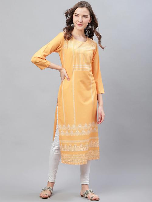 yellow crepe straight kurta - 19346330 - Very Small Image - 1