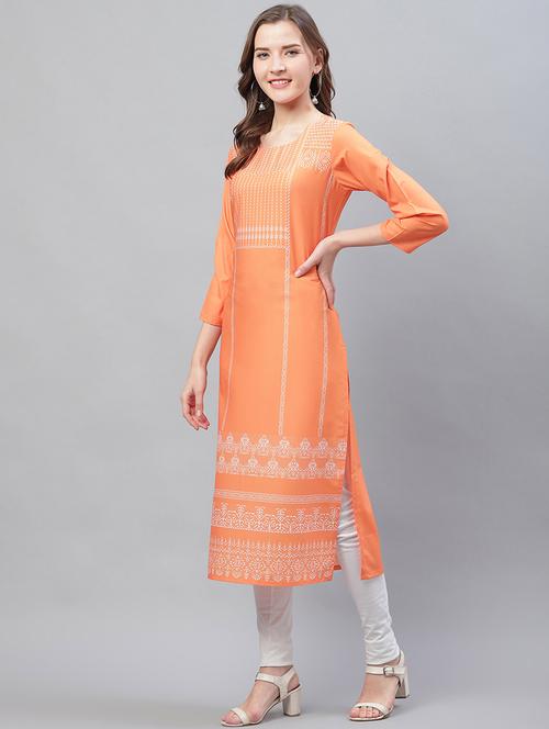 orange crepe straight kurta - 19346335 - Very Small Image - 1