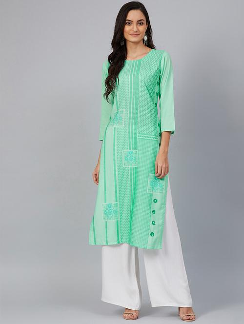 green crepe straight kurta - 19346342 - Very Small Image - 1