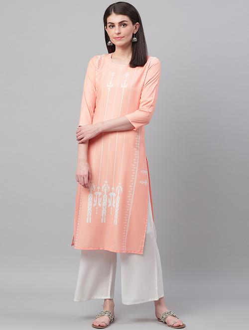 orange crepe straight kurta - 19346343 - Very Small Image - 1
