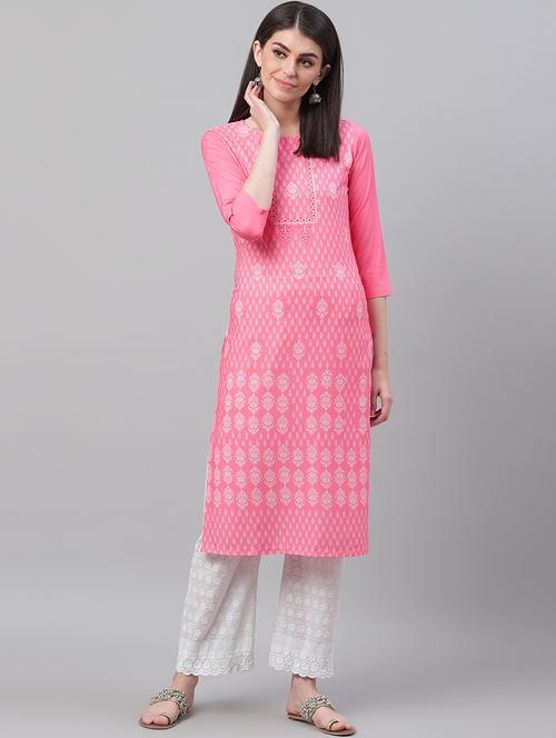pink crepe straight kurta - 19346345 - Very Small Image - 1