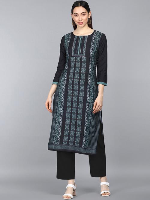 black crepe straight kurta - 19346382 - Very Small Image - 1