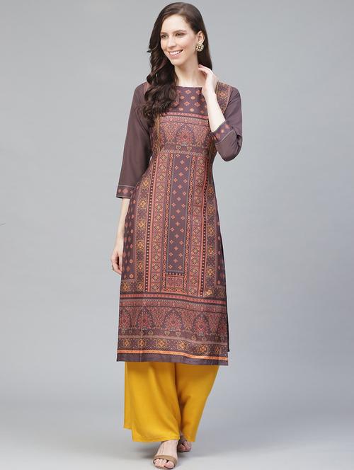 grey crepe straight kurta - 19346396 - Very Small Image - 1