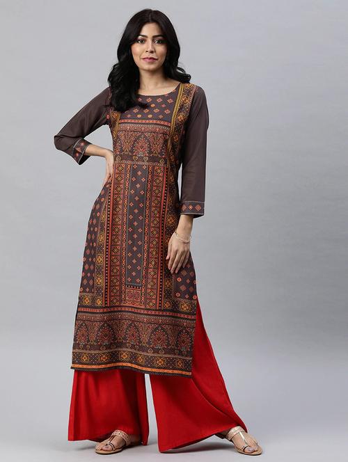 grey crepe straight kurta - 19346397 - Very Small Image - 1
