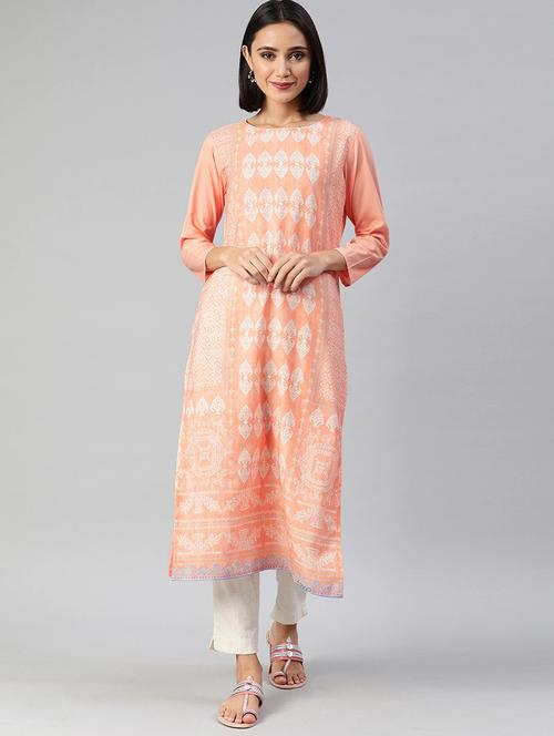 orange crepe straight kurta - 19346408 - Very Small Image - 1