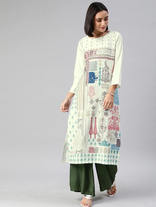 beige crepe straight kurta - 19346412 - Very Small Image - 1