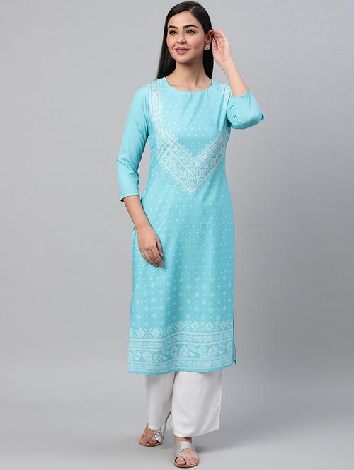 blue crepe straight kurta - 19346414 - Very Small Image - 1