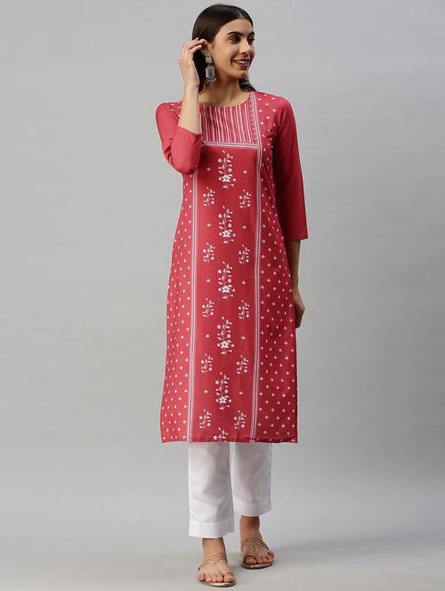 red round neck straight kurta - 19346594 - Very Small Image - 1