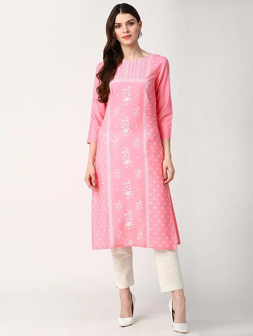 pink round neck straight kurta - 19346611 - Very Small Image - 1