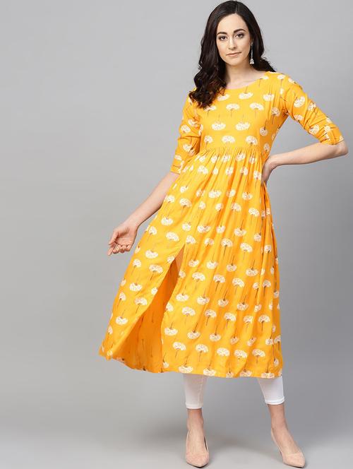 yellow cotton aline kurta - 19346739 - Very Small Image - 1