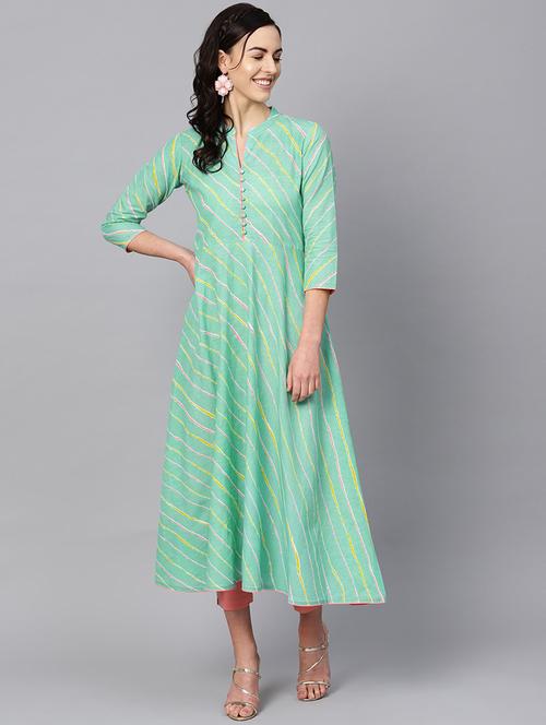 green cotton aline kurta - 19346876 - Very Small Image - 1