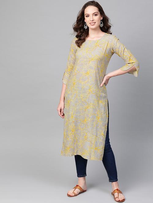 grey cotton straight kurta - 19346930 - Very Small Image - 1