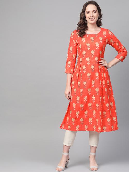 orange cotton aline kurta - 19346934 - Very Small Image - 1