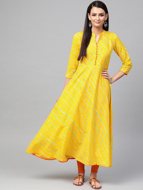 yellow cotton aline kurta - 19346952 - Very Small Image - 1