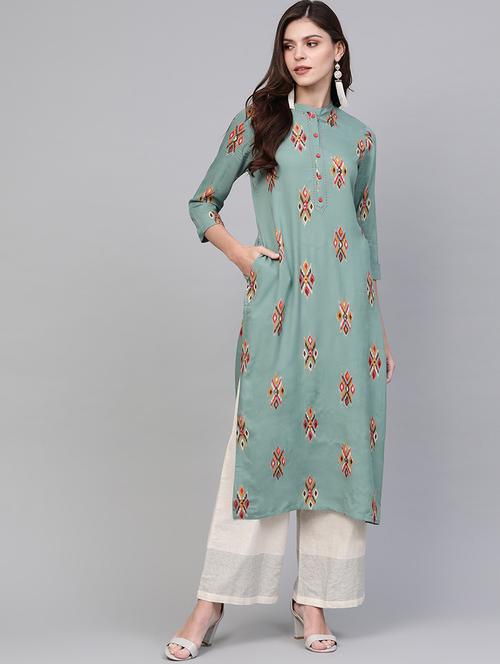 olive cotton straight kurta - 19346964 - Very Small Image - 1