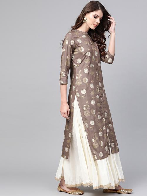 grey cotton straight kurta - 19346971 - Very Small Image - 1