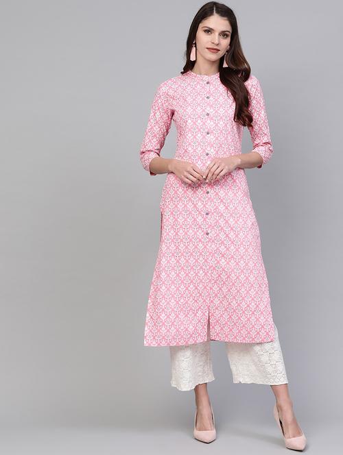 pink cotton straight kurta - 19346973 - Very Small Image - 1