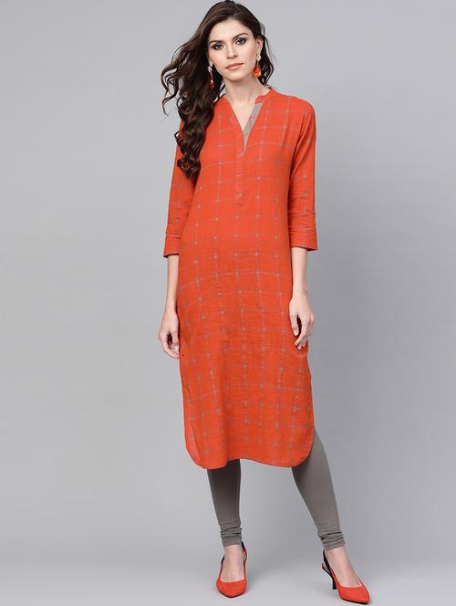 orange cotton straight kurta - 19346983 - Very Small Image - 1