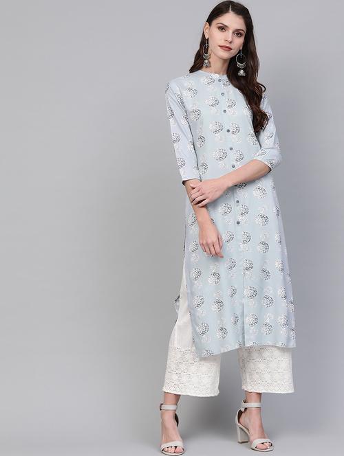 grey cotton straight kurta - 19346988 - Very Small Image - 1