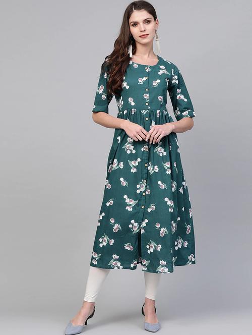teal cotton aline kurta - 19346994 - Very Small Image - 1