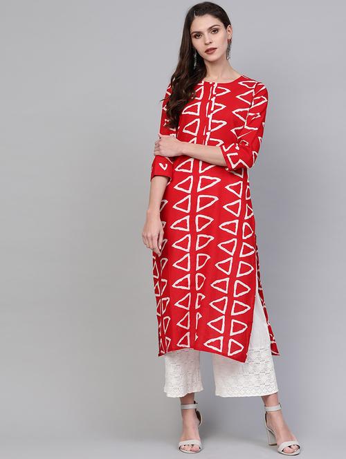 red cotton straight kurta - 19346995 - Very Small Image - 1