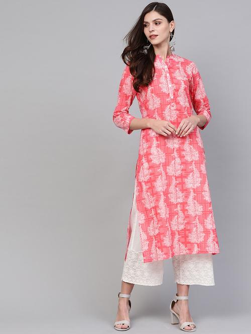 pink cotton straight kurta - 19347000 - Very Small Image - 1