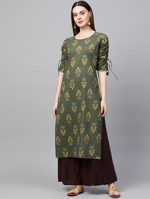 green cotton straight kurta - 19347010 - Very Small Image - 1