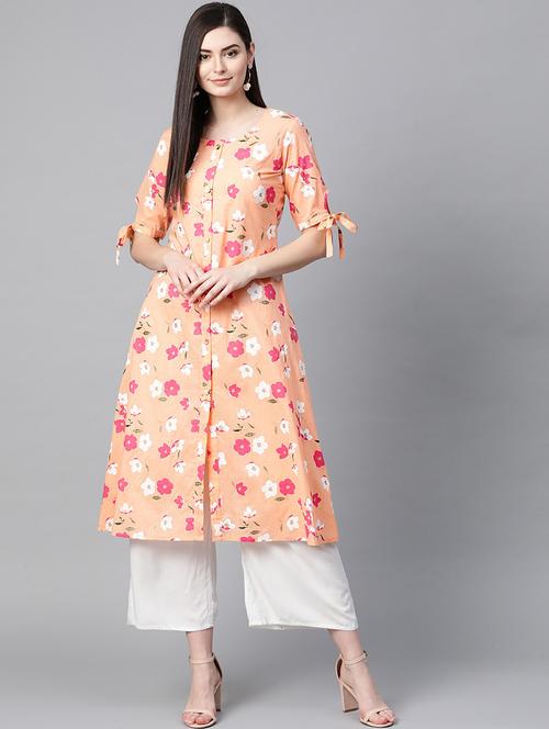 orange printed a-line kurta - 19347014 - Very Small Image - 1