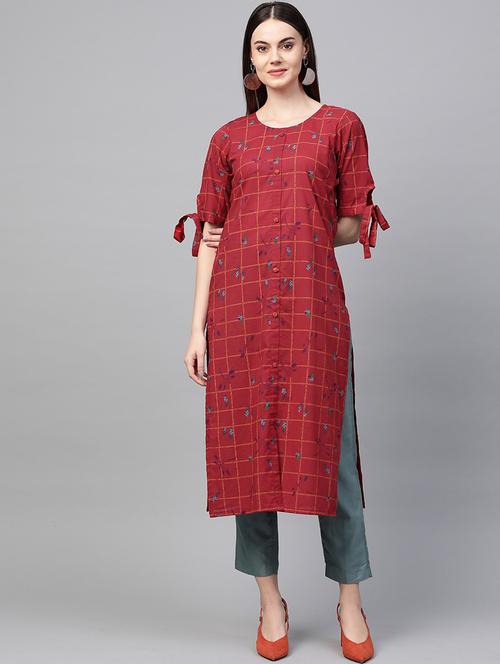 red printed straight kurta - 19347021 - Very Small Image - 1