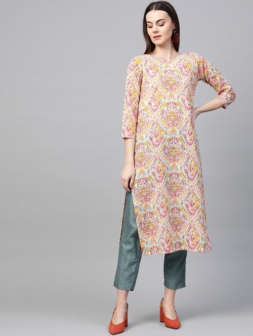 multi colored cotton straight kurta - 19347038 - Very Small Image - 1