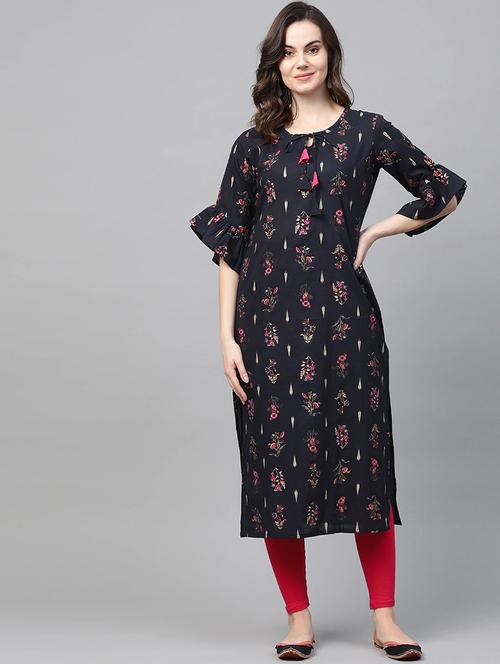 blue cotton straight kurta - 19347039 - Very Small Image - 1