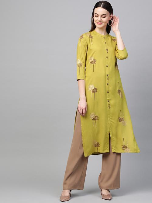 yellow cotton straight kurta - 19347040 - Very Small Image - 1