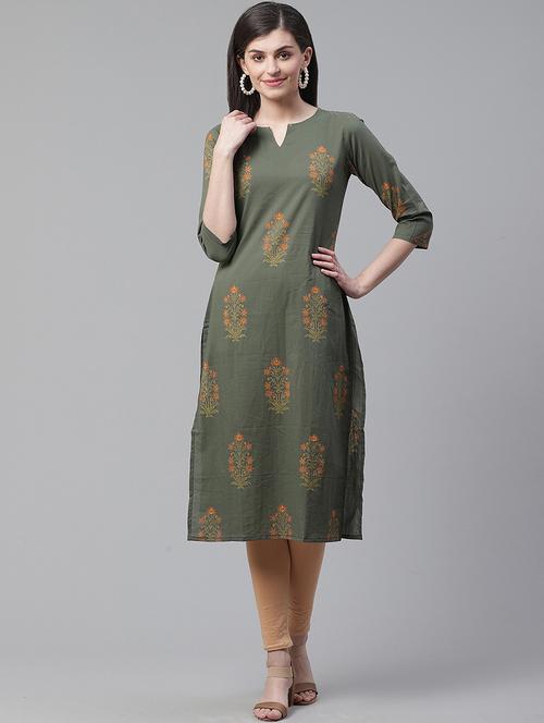 green cotton straight kurta - 19347062 - Very Small Image - 1