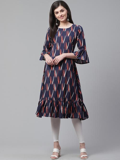 blue printed a-line kurta - 19347064 - Very Small Image - 1