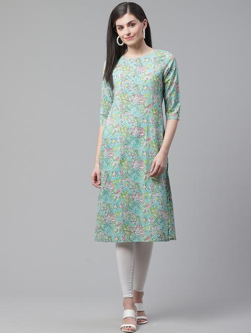 sky blue printed straight kurta - 19347072 - Very Small Image - 1