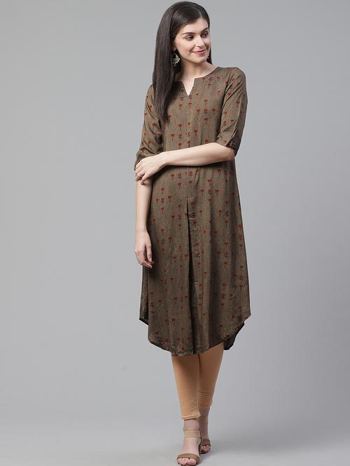 brown printed a-line kurta - 19347076 - Very Small Image - 1
