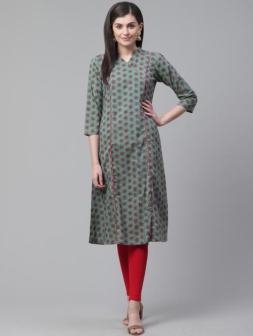 teal cotton aline kurta - 19347097 - Very Small Image - 1