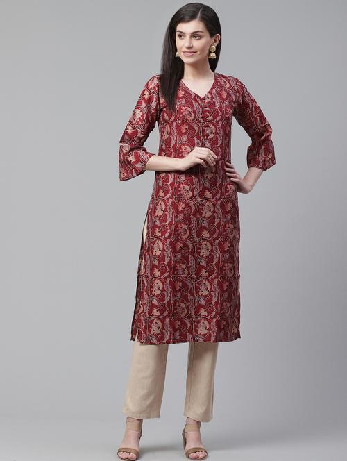 maroon cotton straight kurta - 19347110 - Very Small Image - 1
