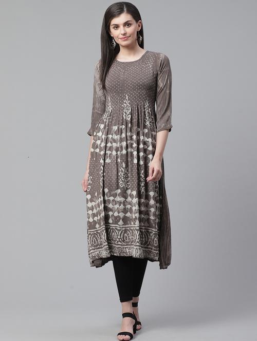 grey cotton flared kurta - 19347120 - Very Small Image - 1