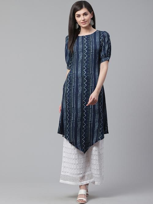 navy blue cotton straight kurta - 19347131 - Very Small Image - 1