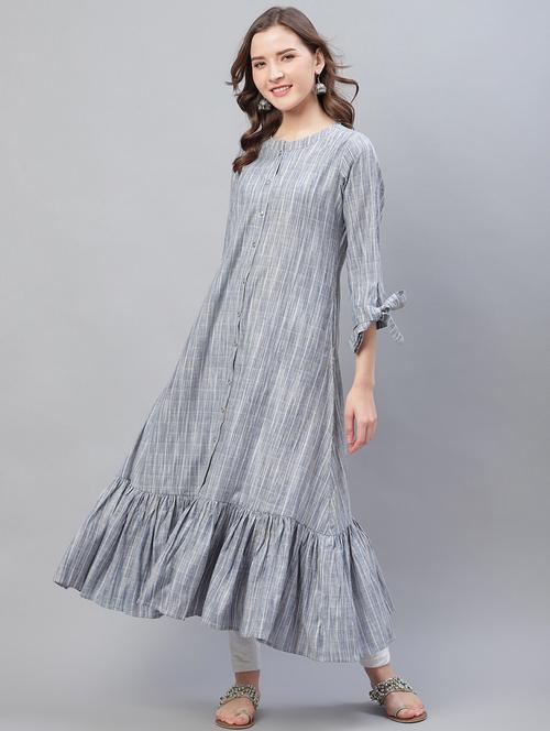 grey cotton layered kurta - 19347153 - Very Small Image - 1