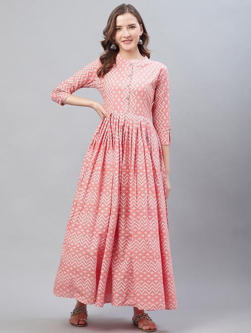 peach cotton anarkali kurta - 19347157 - Very Small Image - 1