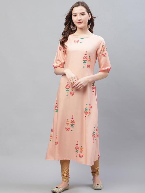 orange printed a-line kurta - 19347187 - Very Small Image - 1