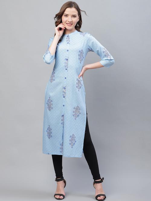 blue printed straight kurta - 19347198 - Very Small Image - 1