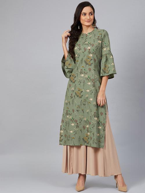 green printed straight kurta - 19347202 - Very Small Image - 1