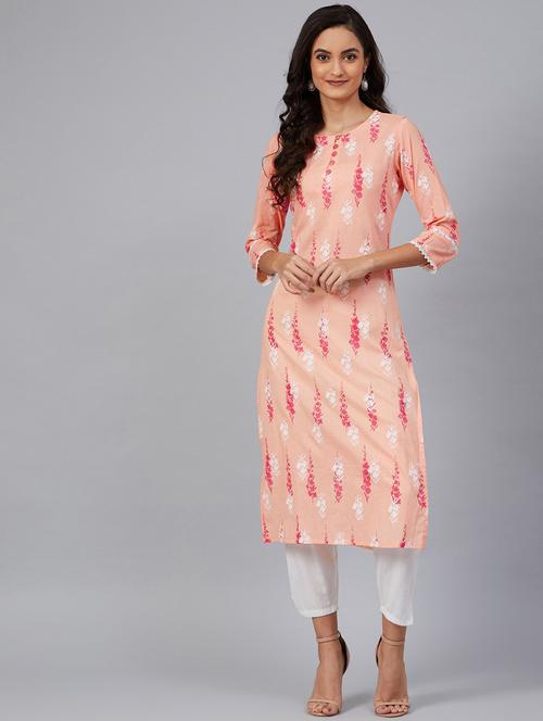 orange printed straight kurta - 19347204 - Very Small Image - 1