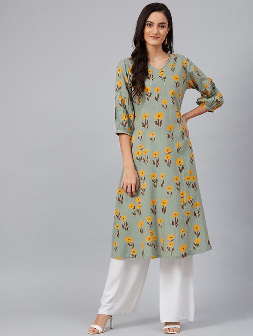 green printed a-line kurta - 19347210 - Very Small Image - 1