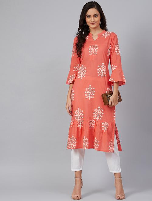 orange printed straight kurta - 19347216 - Very Small Image - 1